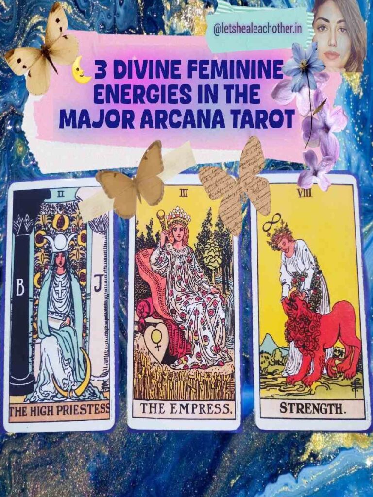 the High Priestess, 
Empress, and Strength tarot cards are the three divine feminine powers or divine feminine energies from the major arcana. 
